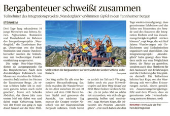 Pressebericht über Myriam vom Outdoor-Blog Puls der Freiheit – Artikel zu Wandertouren, Bergabenteuern, Naturprojekten und dem Integrationsprojekt Wanderglück