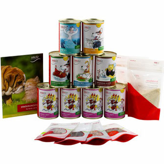 Hundefutter-Kennenlern-Paket mit verschiedenen 400g Hundegerichten für die gesunde Ernährung von Hunden zum ausprobieren.