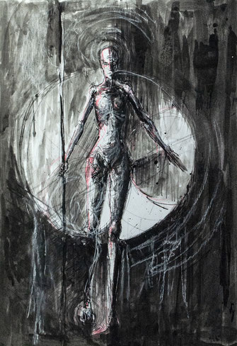 stagger 430x610mm / fineliner,pastels and acrylic colour on paper