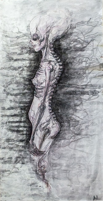 mummy // aliengirl 46,4x90,9cm / fineliner and acrylic colour on paper