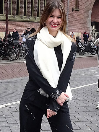 Wool and silk off white shawl. elegant woman outfit.