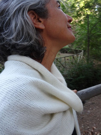 Wool and alpaca wool handmade shawl. Woman wrapped outfit.