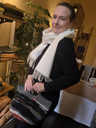 Merino wool scarf solid color outfit with bag