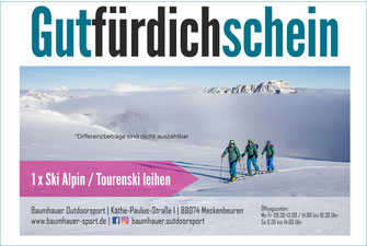 Gutscheine für Schneeschuhe, Ski Alpin, Tourenski