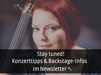 Cellistin und Komponistin Stefanie John am selbstgebauten 5 saitigen Cello, Empfehlungen und Kozert Tipps im Newsletter