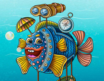 Детская иллюстрация "Рыба-робот"