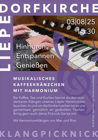 Klangpicknick mit Harmonium am 3. August 2025, 15:30 Uhr in der Dorfkirche Liepe