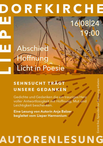 Autorenlesung Anja Balzer - Gedichte und Gedanken - 16.08.2024, 19:00 Uhr in der Dorfkirche Liepe