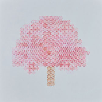 山本雄教　Yukyo Yamamoto　≪Cherry blossom of 227yen≫_530×530mm_麻紙、色鉛筆、一円硬貨のフロッタージュ_2020