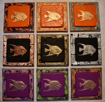 The Jordi Fish Collection 2020 Series2 #10-18 (Acryl Mischtechnik) 20x20x1,7 ...mas pescados coloridos...