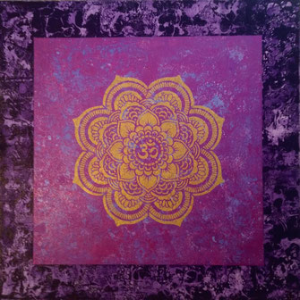 Blume des Lebens mit OM -  Flor de la vida con OM - Purple Version - 2021 (Acryl Mischtechnik mit Mandala) 80x80x4