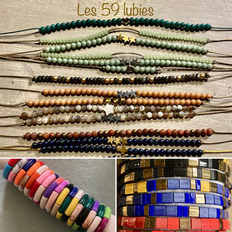Bracelets perles japonaises, perles alphabets personnalisés réglables, et bracelets composés de perles en pierre naturelle montés sur élastique