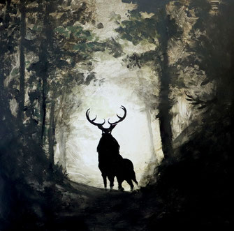 Le grand cerf, acrylique sur toile, 100x100cm, 2020