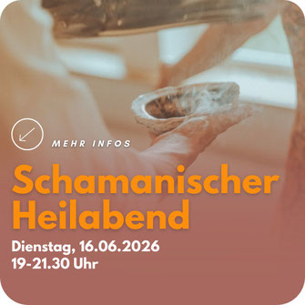 Schamanische Räucherzeremonie mit Federfächer und Räucherschale. Text: Schamanischer Heilabend, Donnerstag, 16.06.2026
