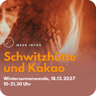 Feuerstelle mit warmer Atmosphäre mit Text Schwitzhütte und Kakao Osterhütte, 27.03.2027