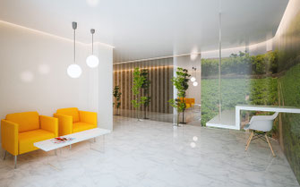 Infografía de arquitectura. Hall de edificio en Murcia