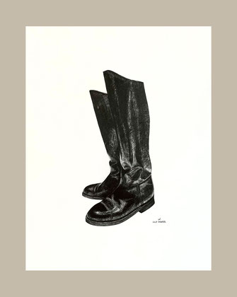 Realistic graphite drawing: Reitstiefel, riding boots, equestrian gear