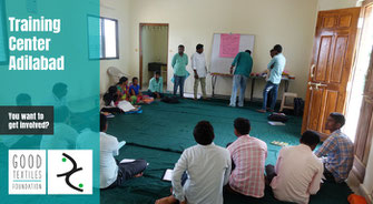 Men in a room of a training center in Adilabad, a GoodTextiles Foundation's project.