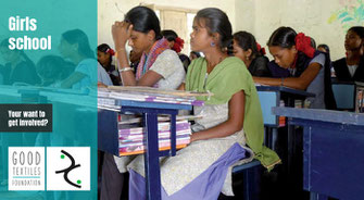 Girls sitting in a class room in India, a project supported by GoodTextiles Foundation