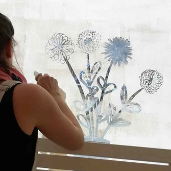 Fensterbild, Blumenstrauß, Kreidefarbe, Chalkmarker