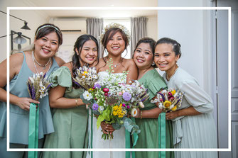 Mariage franco-philippin, mariées avec ses demoiselles d'honneur, coordination jour J par My Daydream Wedding, wedding planner et designer sur Paris, Lille et Nantes