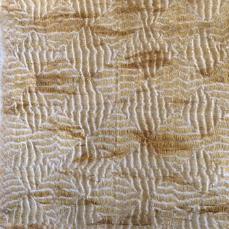 Kantha, pflanzengefärbte Baumwolle, 20x20 cm, "Gold"