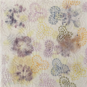 Kantha, pflanzengefärbte Baumwolle, 20x20 cm, "WIESE"