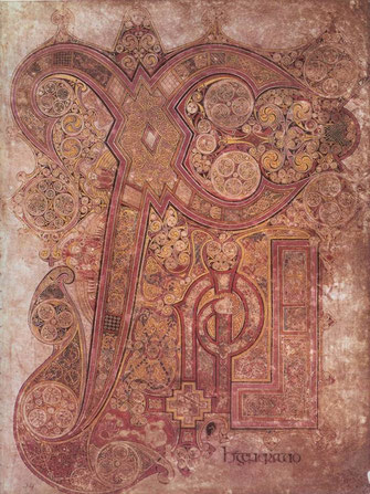 Karta Chi-Rho z Biblii z Księgi z Kells, ok. 800 rok n.e., 33 x 24 cm, 