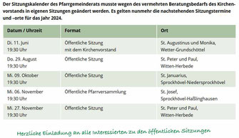 PGR-Sitzungstermine, Quelle: Pfarrnachrichten 5/6 2024