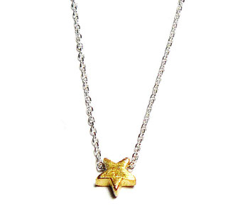 Kette mit mini Sternanhänger. Das massive Sternchen ist direkt durch die Kette gefädelt.  Zarter Schmuck, Halskette, Kette, Stern, Gold, Silber.
