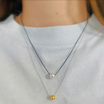 Kleine Kugelkette aus Sterlingsilber, 45 oder 50 cm lang, äußerst lässige Kette mit kleinem Kugelanhänger, schwarz, gold, silber