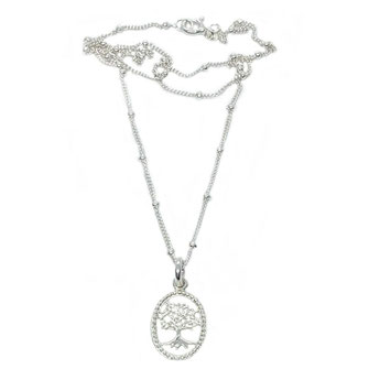 Symbolschmuck Baum des Lebens, Halskette mit kleinem ovalen Anhänger Lebensbaum 925 Silber, Echtschmuck, Lebensbaum Medaillon Kette 45 oder 50 cm lang, Schmuck Geschenk zum Geburtstag, Freundschaft, Muttertag, Kommunion 