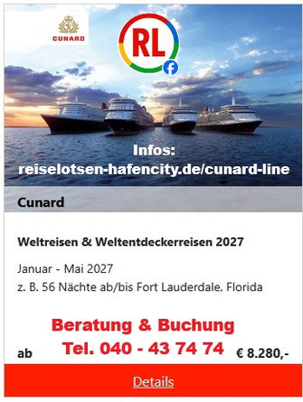 Cunard Kreuzfahrten & Weltreisen 2027-2028 by Reisebüro Reiselotsen