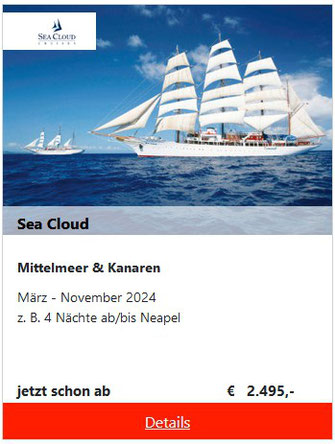Segelreisen Sea Cloud im Mittelmeer & Kanaren Segelkreuzfahrt 2024