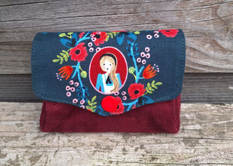 porte-monnaie femme accordéon 3 compartiments porte-cartes Alice au pays des merveilles vert bordeaux, fabrication artisanale