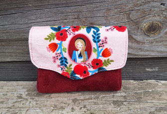 petit porte-monnaie femme accordéon porte-carte Alice aux pays des merveilles rouge rose cadeau fête des mères saint-valentin, fabrication artisanale