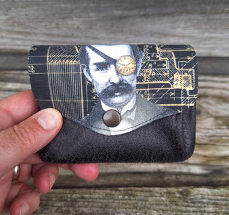 petit porte-monnaie accordéon homme - porte-monnaie à soufflet - porte-monnaie steampunk avec gentleman victorien -  porte-cartes vintage industriel - cadeau Noël homme original pratique