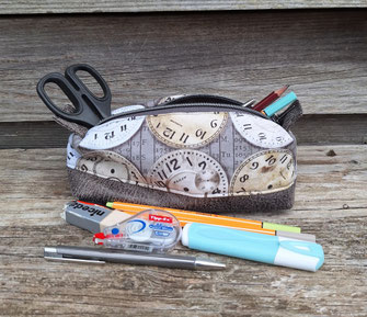 trousse à crayons et stylos homme, fourre-tout multifonction, petite trousse de toilette homme, tissu avec des montres, faux cuir gris