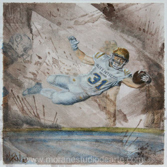 Retrato pintado a mano de jugador de football americano de Auténticos Tigres, regalo deportivo personalizado por Morán Estudio de Arte CDMX
