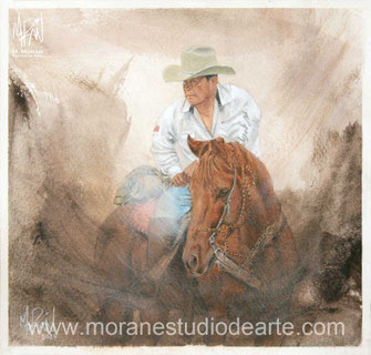 Retrato al oleo Mauricio Moran Estudio De Arte cabalgata caballo