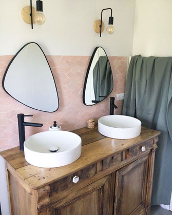 Rénovation Salle de bain Rose bois meuble vintage décoratrice intérieur architecte bordeaux