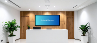 Digital-Signage-Display im Empfangsbereich einer Arztpraxis