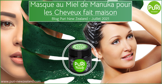 masque cheveux au manuka de Nouvelle-zélande avec femme qui applique un shampoing et une feuille