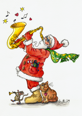 Weihnachtspostkarte musizierender Weihnachtsmann