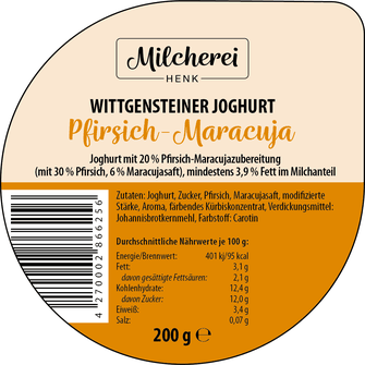 Wittgensteiner Joghurt Pfirsich-Maracuja von der Milcherei Henk aus Bad Berleburg Arfeld