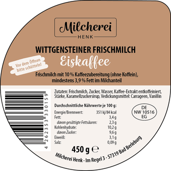 Wittgensteiner Frischmilch Eiskaffee von der Milcherei Henk aus Bad Berleburg Arfeld