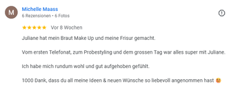 Echte Kundenmeinungen und Bewertungen  zum Brautstyling in Einsiedeln,  mit professionellem Airbrush-Make-up und Brautfrisuren für den Hochzeitstag.