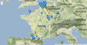 Aperçu avec OpenStreetMap, une ascendance sur 24 générations