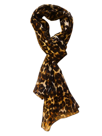 Muslin Silk Scarf. Timeless leopard print brown, isolated background.