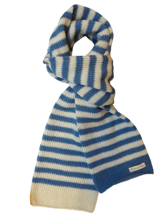 Striped wool and alpaca scarf. handknitted in Amsterdam. Isolated backgroun.